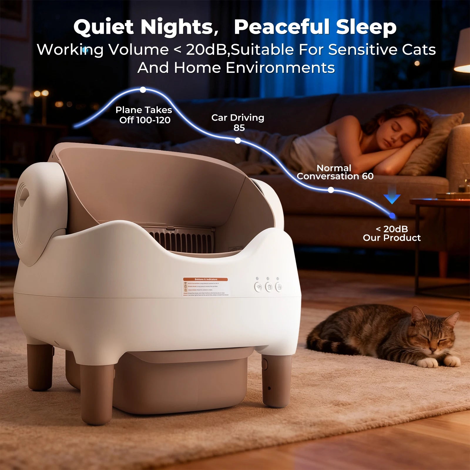 Automatic Self Cleaning Cat Litter Box with APP Control, Open Top Design, Anti-Pinch & Odor-Free, for Multiple Cats