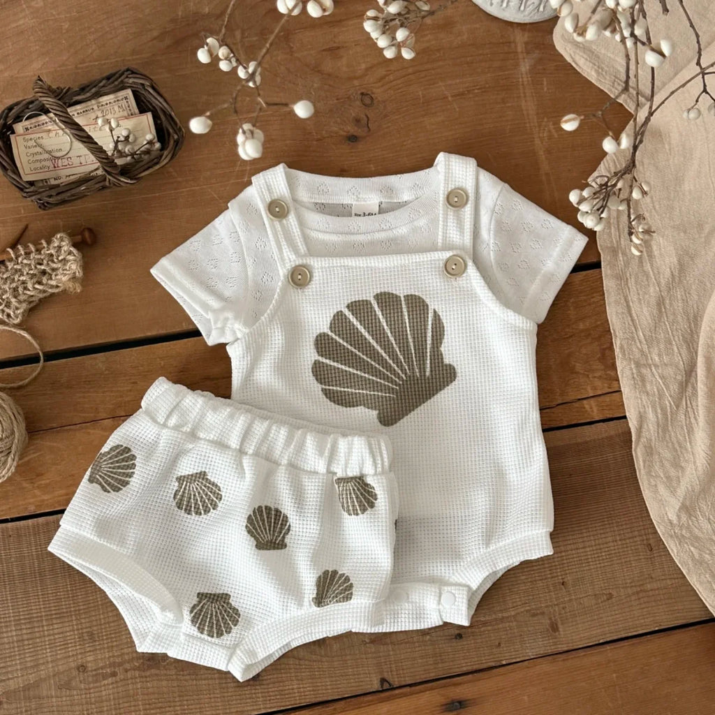 Summer New Baby Sleeveless Tops And Tight Waist Shorts 2 Pieces Suit Scallop Pattern Clothing Set Kids Clothes 0-18M