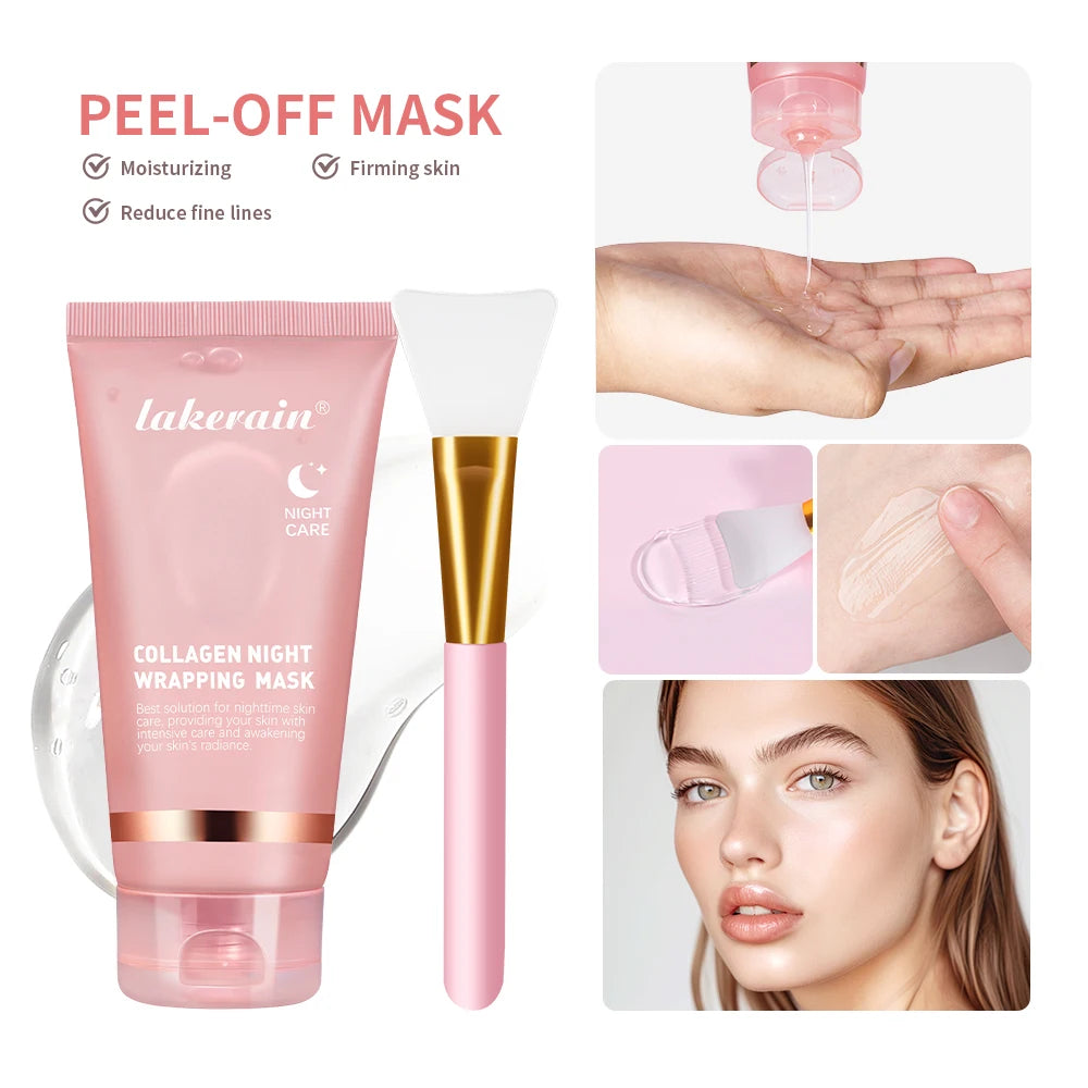 Collagen Overnight Wrapping Peel Off Facial Mask Set Korean Collagen Night Wrapping Mask Deeply Hydrates Night Care Mask Cream