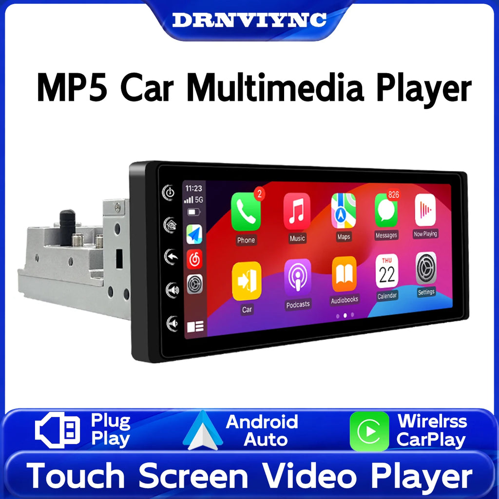 DRNVIYNC 6.9 Inch IPS 1280*480 Touch Screen 1Din Car Radio Wireless CarPlay Android Auto MP5 Player Bluetooth FM USB Car Multimedia Stereo It Mini Microphone Universal Auto Radio Head Unit Carplay Screen Autoradio GPS Navigat