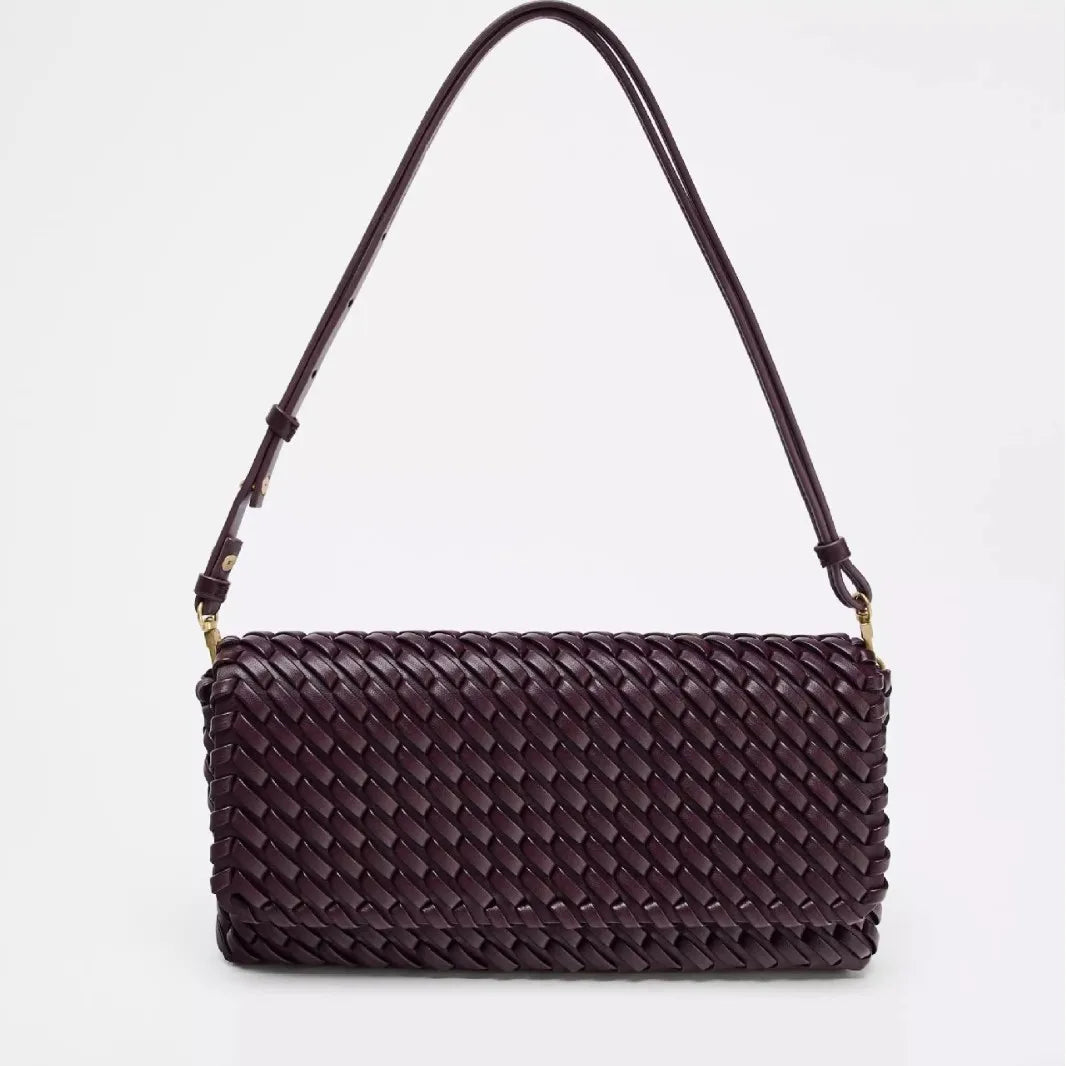 Luxury Designer Pu Leather Wowen Clutch Bag for Women Vintage Flap Shoulder Crossbody Bags Trend Underarm Bag Lady Handbags 2025