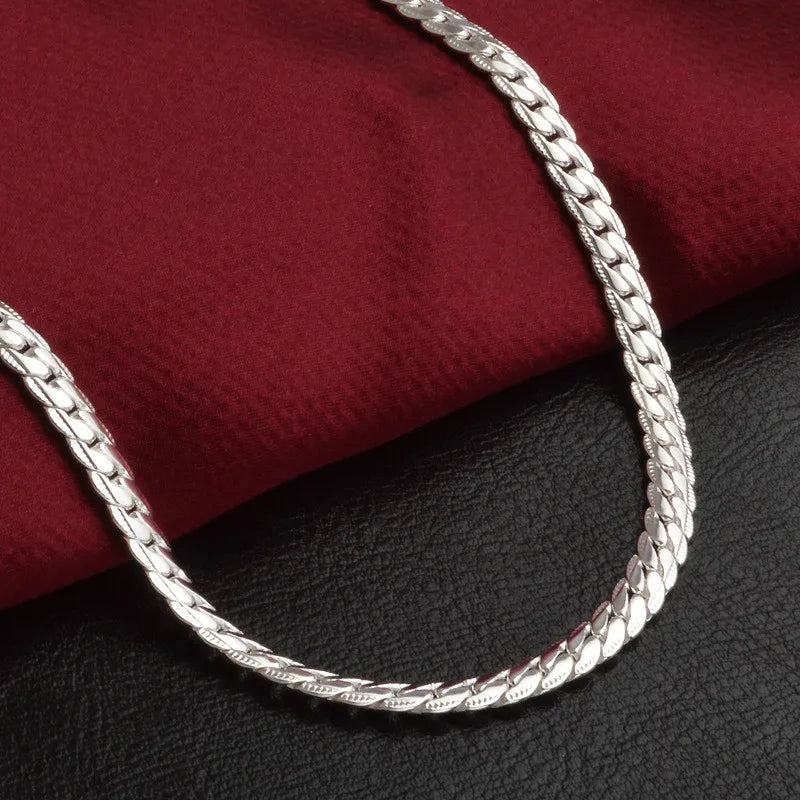 Nice 925 Sterling Silver 5MM Full Sideways Chain Necklace For Women Men Fashion Jewelry Sets Wedding Gift