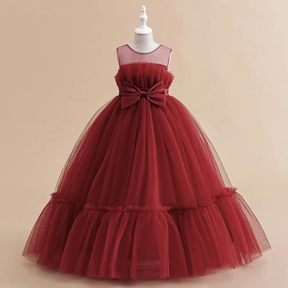 2023 Summer Girls Dress Tulle White Party Bridesmaid Dresses For Children Costume Elegant Kids Girl Wedding Evening Vestidos