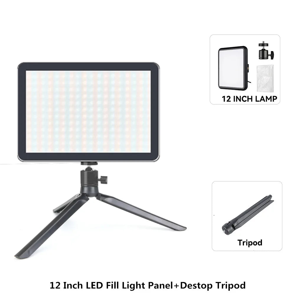 LED Photography Video Light Panel Lighting Photo Studio Lamp Kit with 8/12 Inch Adjustable Brightness,for YouTube Live Streaming