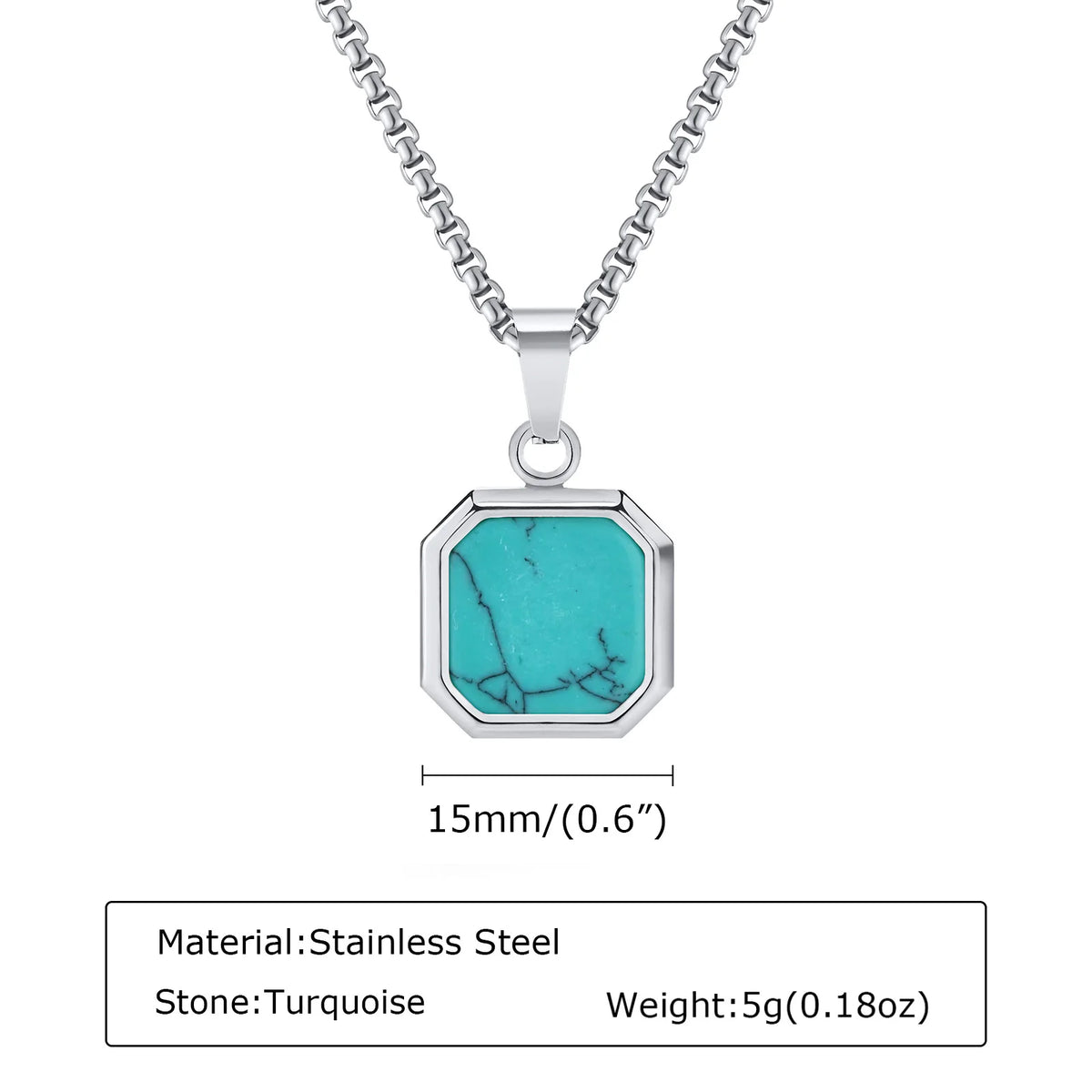 Trendy Pendant Necklaces for Men,Square Natural Stone Stainless Steel Necklaces,Hip Hop Healing Jewelry Gifts for Husband Dad