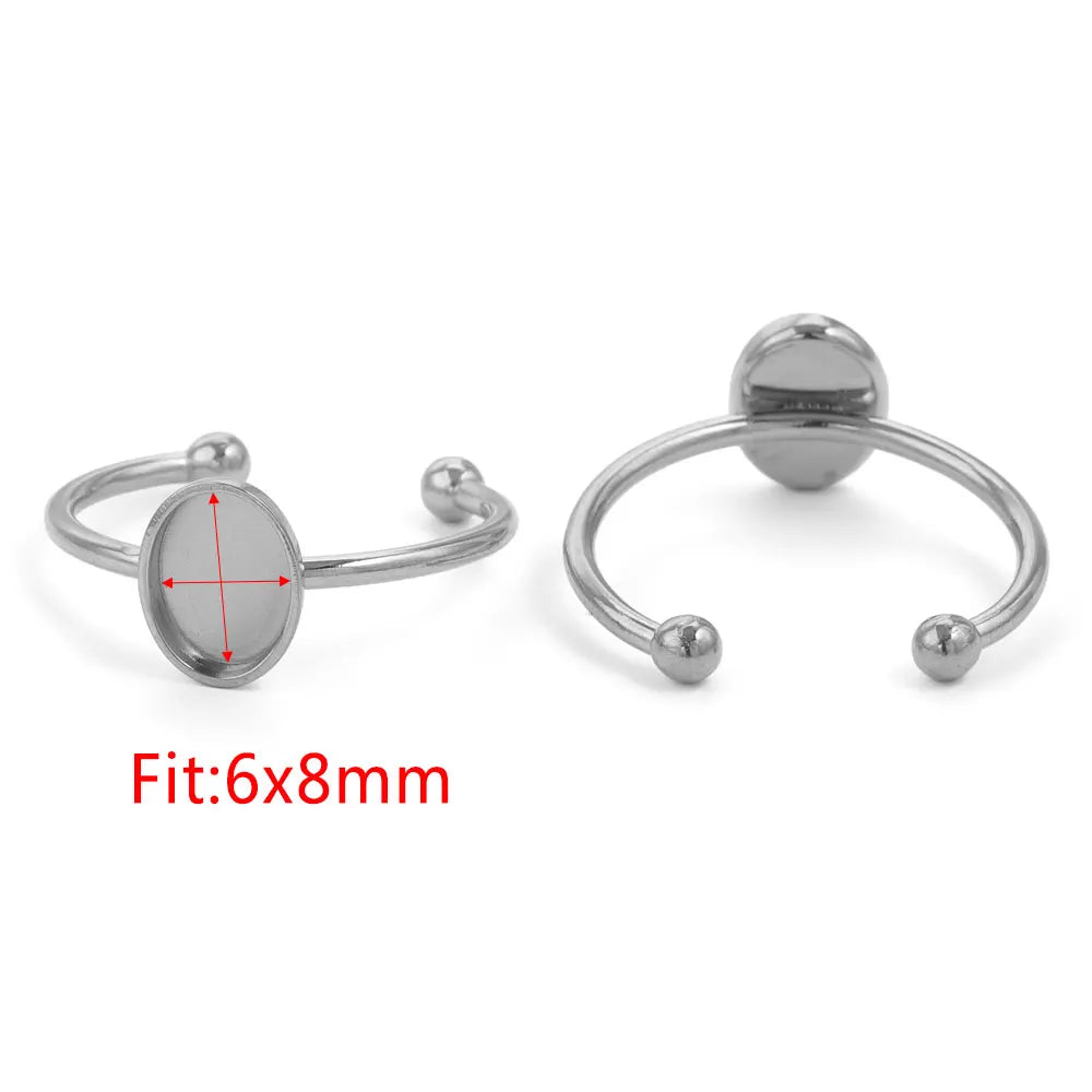 10pcs Adjustable Stainless Steel Open Ring Settings Blank Base Bezel Cabochons Rings For Jewelry Making DIY Finger Ring Blank