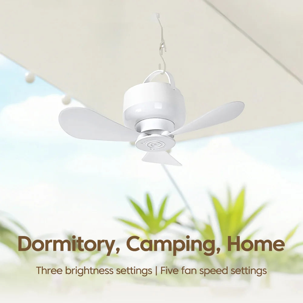 Portable With Remote Controlled Small Ceiling Fan Light Household Outdoor Camping Tent Student Dormitory Bed USBRechargeable Fan