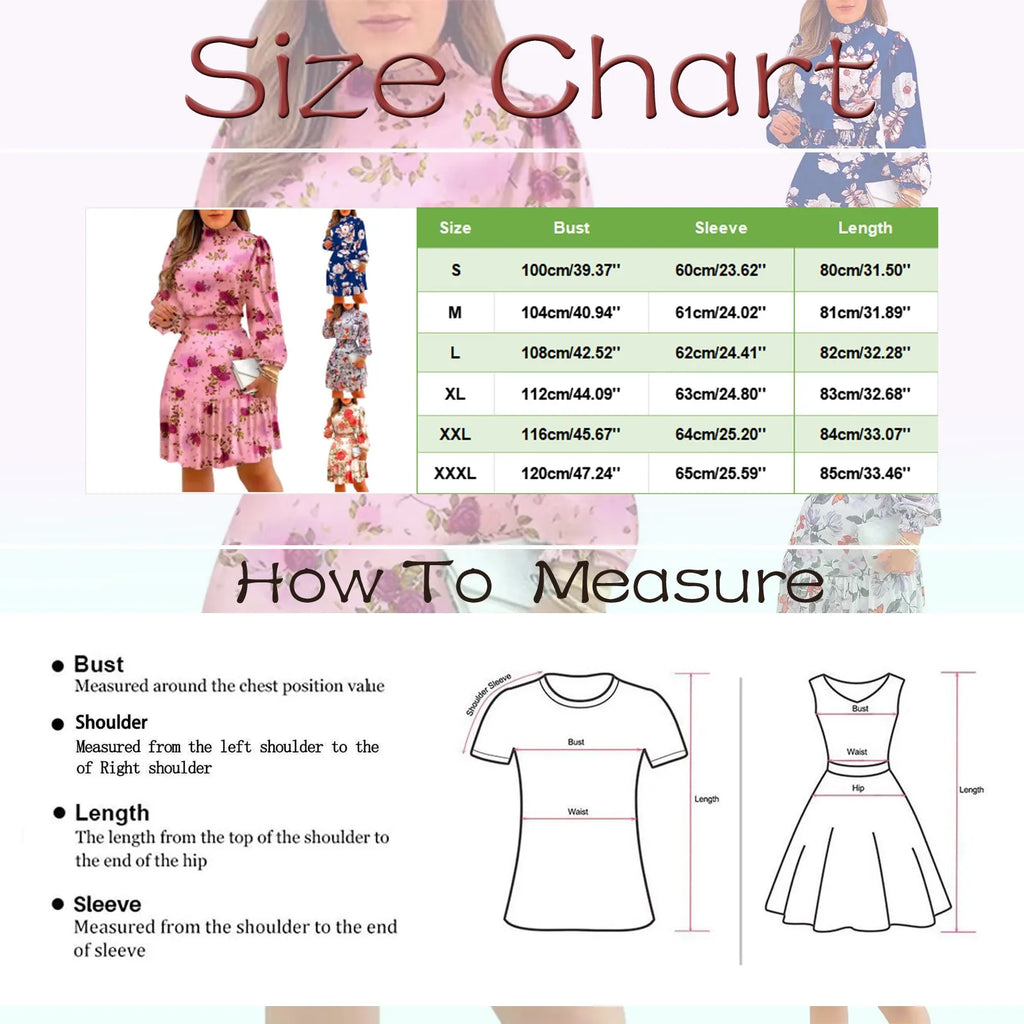 Women's Casual Dresses Sweet Floral Print Ruffle Turtleneck Midi Dress A Line Fresh Style High Waist Dresses Vintage Dress