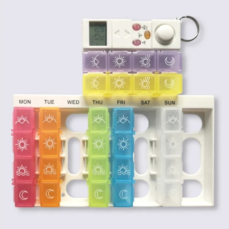 28 Compartment Intelligent Timed Reminder Medicine Box Weekly Smart Pill Box with Sound Alarm for Elderly Medicine Reminder