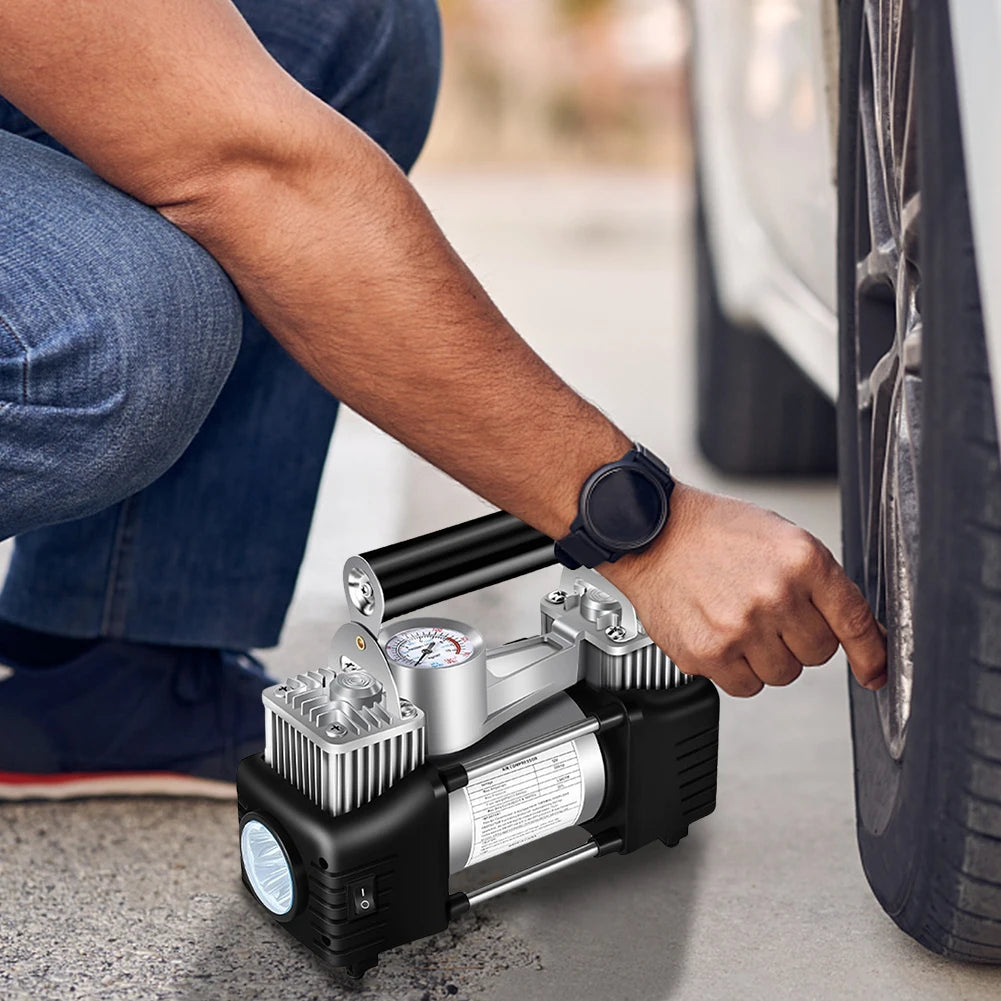12V Portable Dual Cylinder Air Pump Heavy Duty Car Tire Inflator 150PSI Dual Cylinder Tire Inflator Electric Car Tyre Inflator