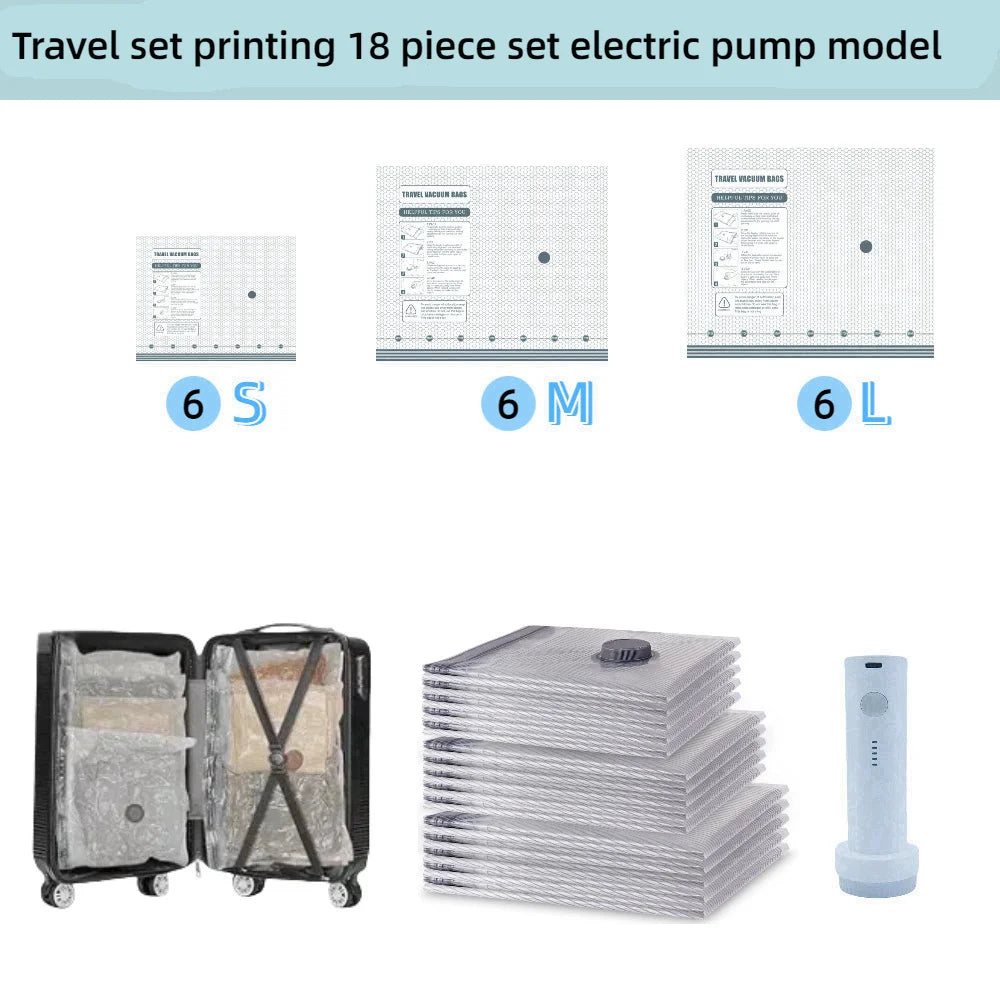 Travel Vacuum Seal Bags for Clothing W/Portable Electric Pump, 9-Pack Space Saver Compression Bags for Clothes, Luggage&Suitcase