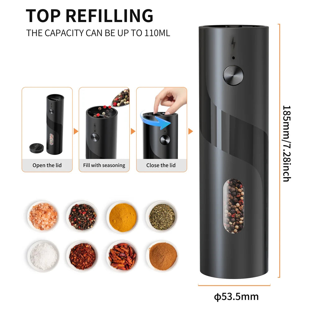 1/2pcs Rechargeable Electric Salt And Pepper Grinders Set with LED Lights Automatic Adjustable Coarseness 110ml Large Capacity