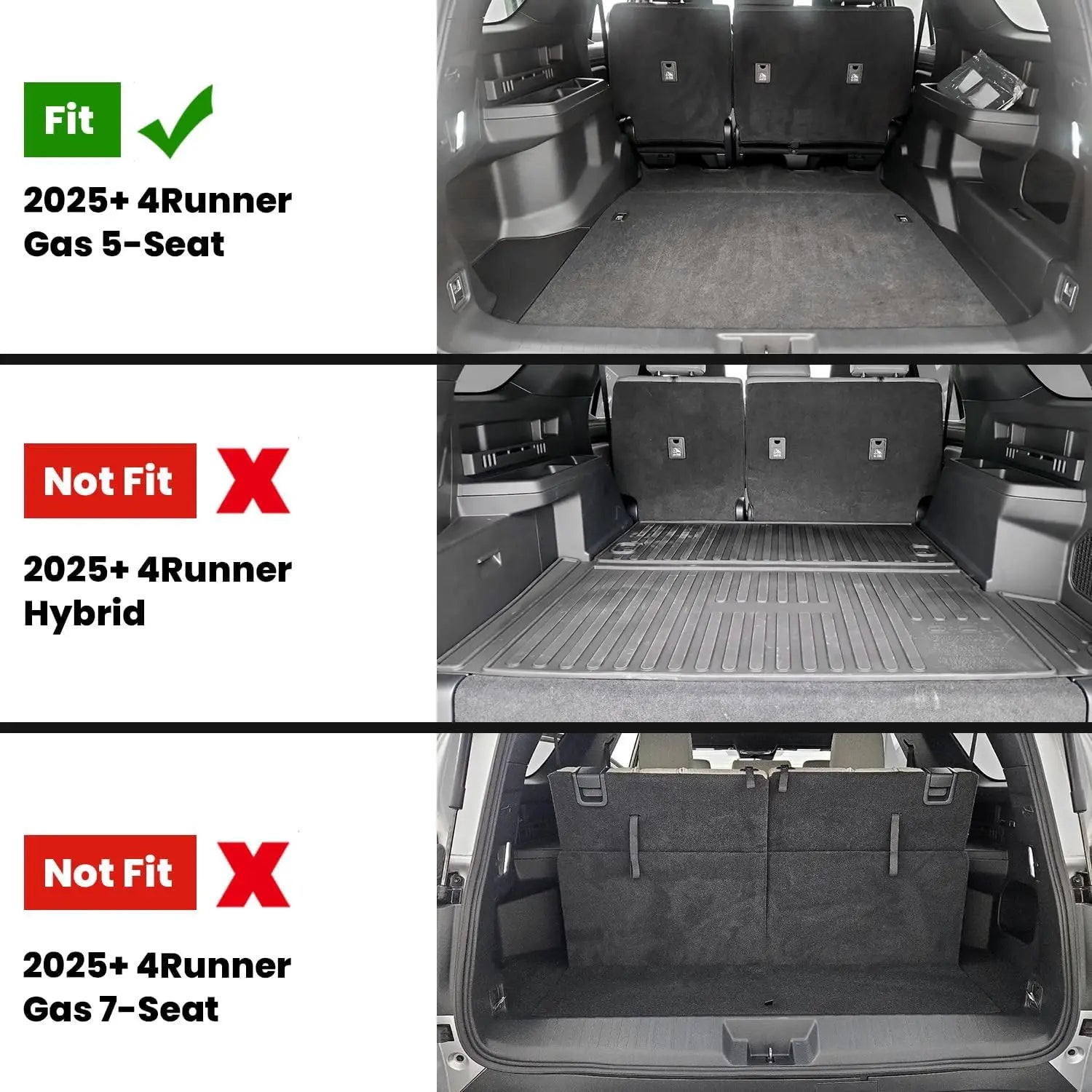 Custom Fit Trunk Mat for Toyota 4Runner 2025-2026 5-Seater Gas with Backrest Mat, All Weather TPE Cargo Liner for 6th Gen