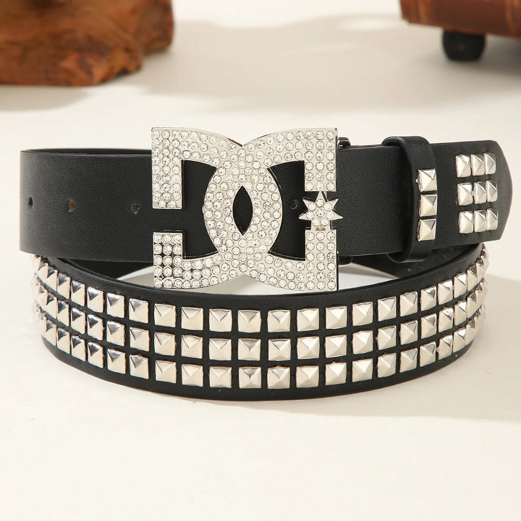 Fashion Y2K Rivet Leather Belt Versatile Embedded Decorative Belt Luxury Hot Girl Women's Rhinestone Belt Unique punk