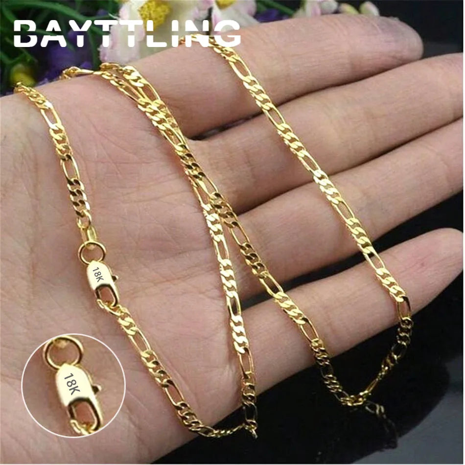 1PC 925 Silver 18K Fashion Men's Necklace 4mm Figaro Chain Jewelry Charm Accessory for Women
