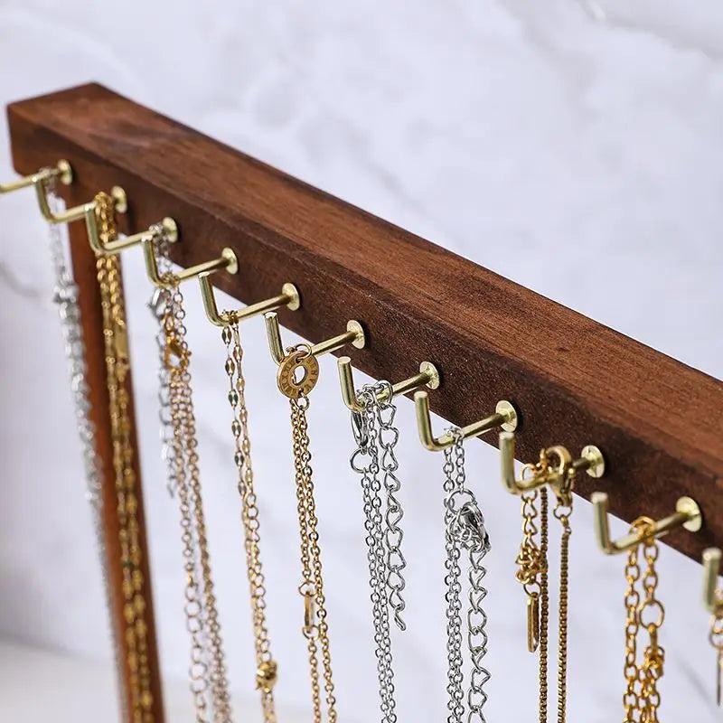 Jewelry Organizer Display Stand Solid Wood Necklace Hanging Countertop Rack For Chains Earrings Bracelets Showcase Storage Rack
