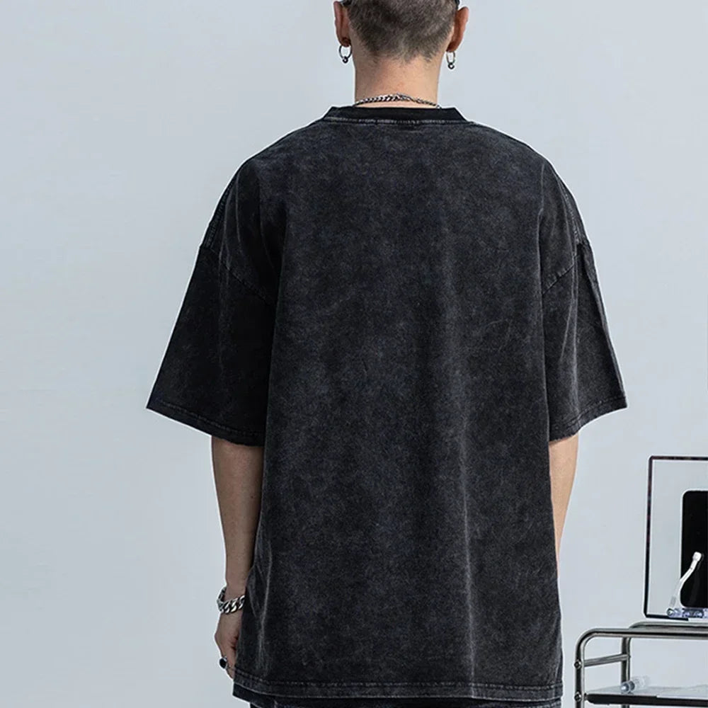 Men's Washed T Shirt Summer vintage Casual T-shirt  Loose TShirts Women Black Acid Wash Y2k Short Sleeve Hip Hop Streetwear Tees