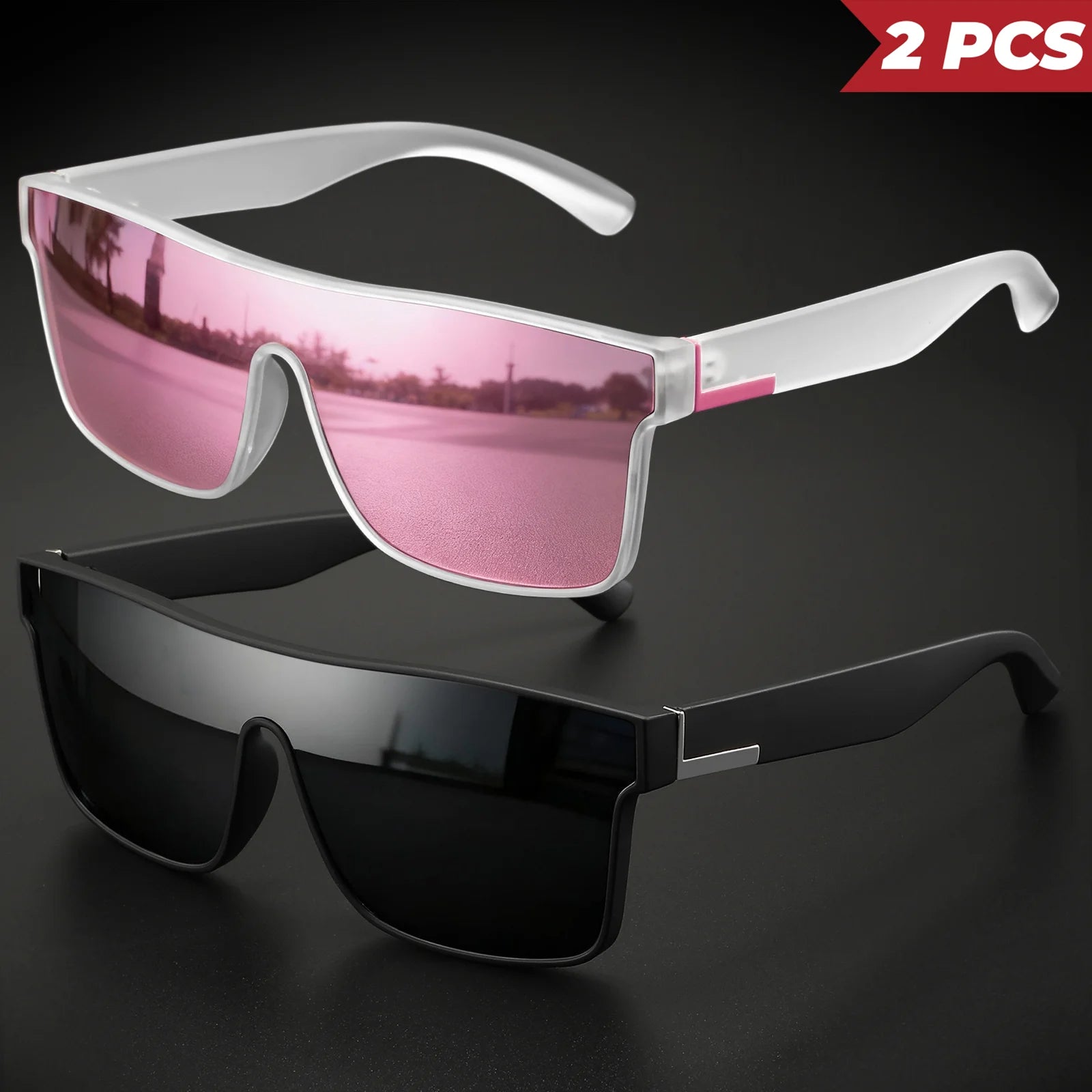 2PCS Classic Colorful Sports Sunglasses - One-Piece Lens, UV400 Unisex for Outdoor, Travel & Daily