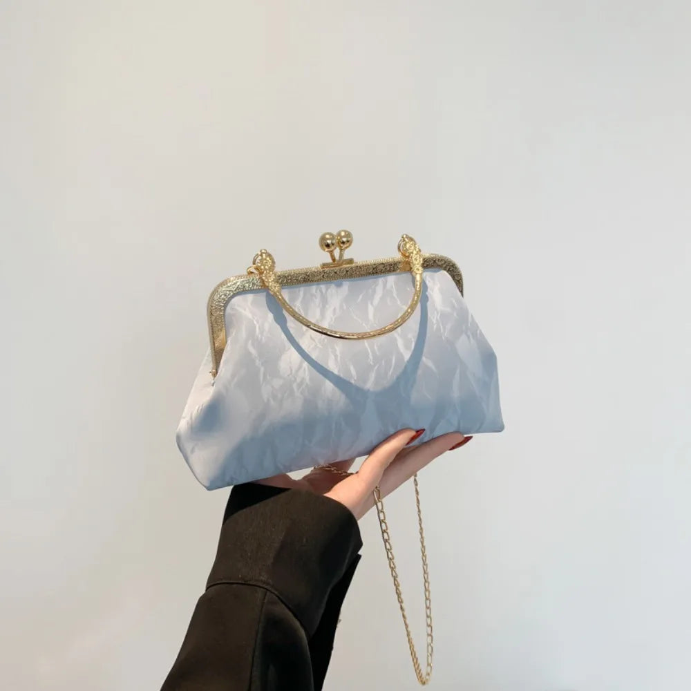 Fashion Rhinestone Bowknot Evening Bag Glitter Gold Silver Bow Chain Bag Clutch Bag for Women Female