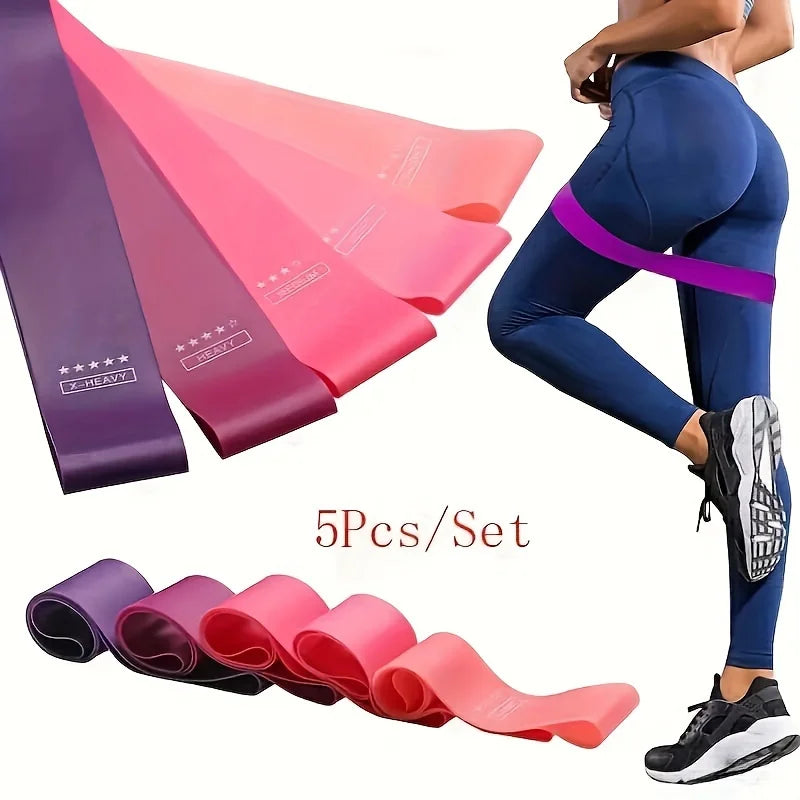 5-Piece Color Resistance Band Set - Portable Elastic Fitness Bands for Yoga, Pilates, Gym and Weight Training - Durable Tpe Material, Perfect for Stretching and Strength Training, Pilates Equipment | Multifunctional Fitness B
