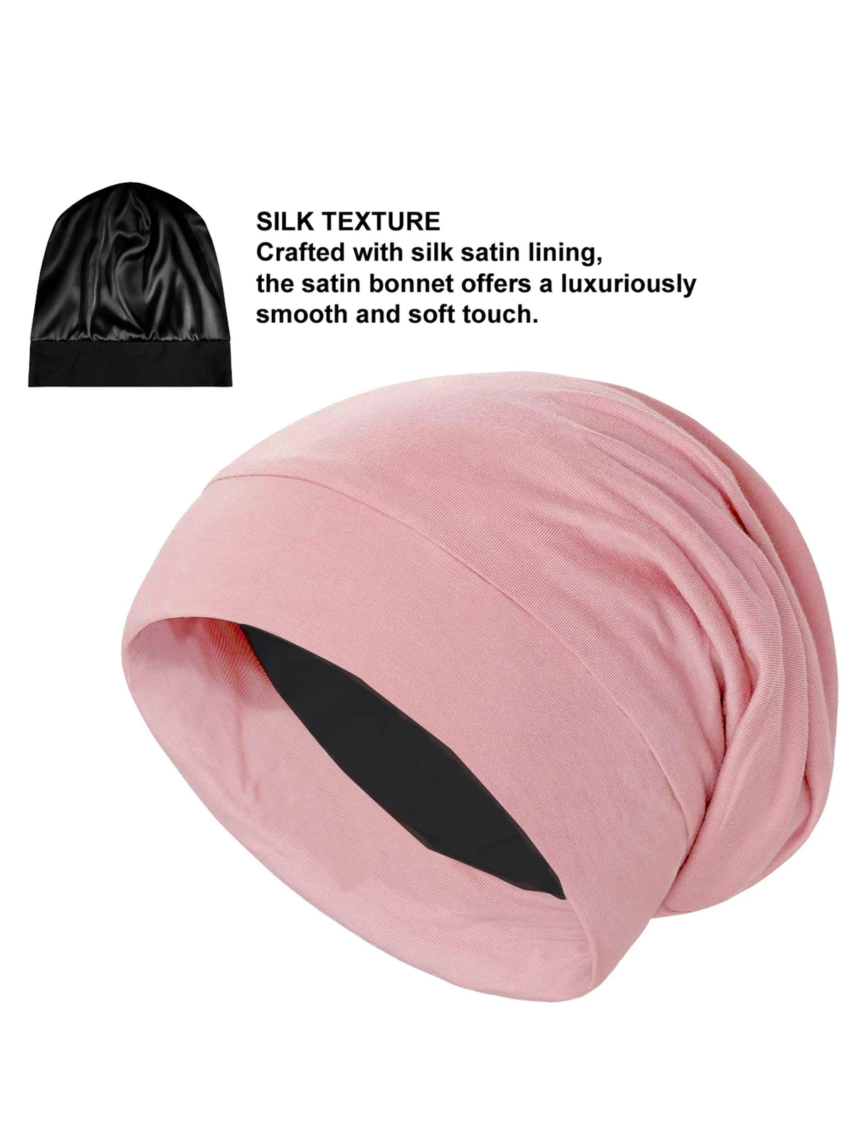 Women's Satin Bonnet Sleep Cap, Luxury Silk Satin Lined Night Hat, Anti-Frizz Hair Cover for Sleeping, Soft & Breathable Black B