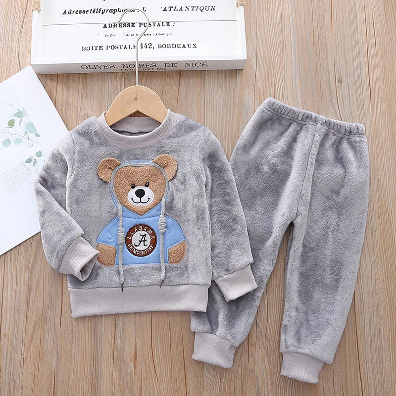 2023 New winter Baby Boy Girl Thicken Pajamas Set Flannel Fleece Toddler Child Warm Catoon Sleepwear Kids Home Suit 0-5Y