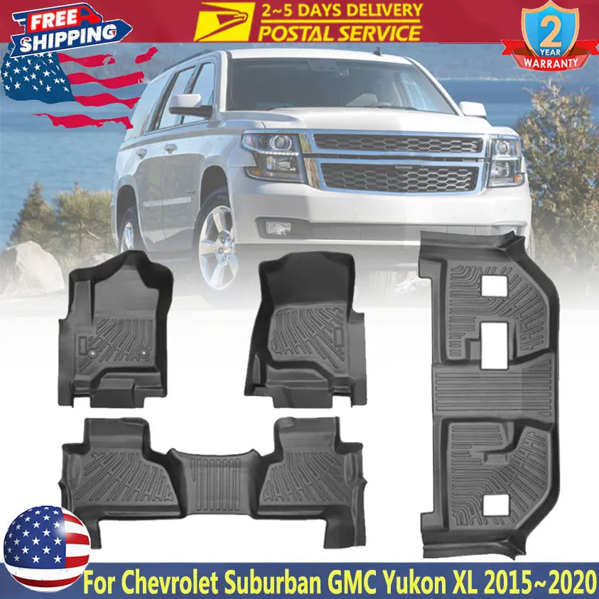 4PCS All Weather Floor Mats Liners For Chevrolet Suburban GMC Yukon XL 2015~2020 TPE Car Trunk Mat 3D Floor Mats Liner Set PHEV & HEV