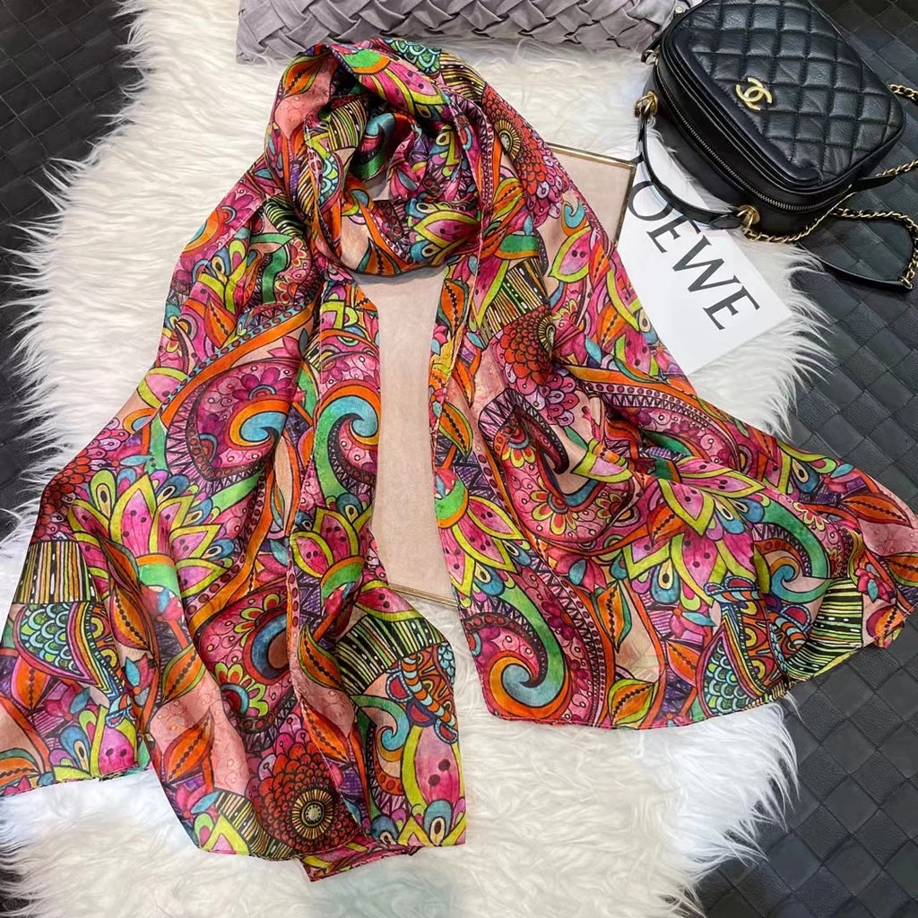 BYSIFA| Ultralarge Blue White 100% Mulberry Silk Scarf Beach Wrap Brand Female Long Scarves New Paisley Design Silk Scarf Shawl