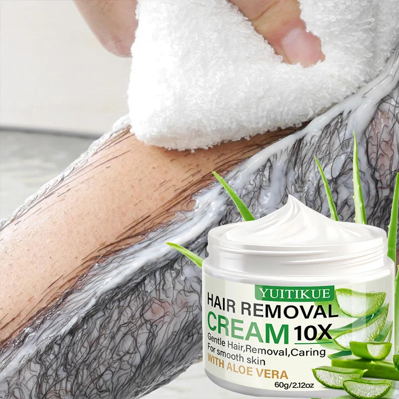 YUITIKUE Aloe Vera Hair Removal Cream, 60g Gentle 10X Hair Removal Cream for Smooth Skin Care