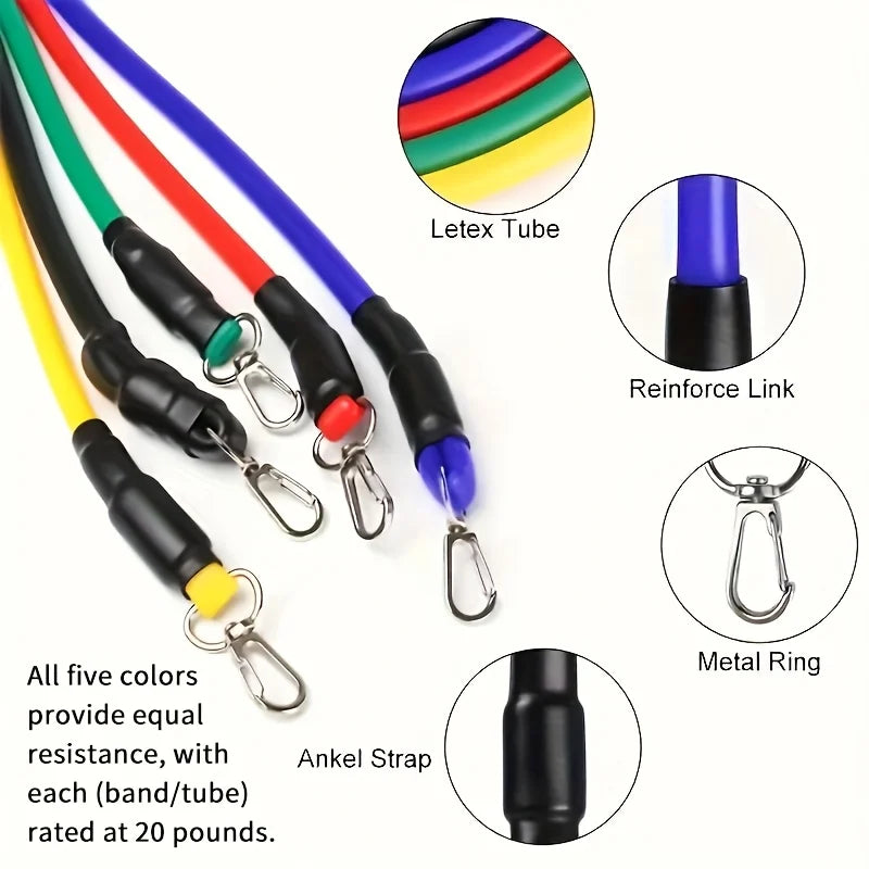 11pcs TPE Resistance Band Set Fitness Band Pull Rope Elastic Training Band With Door Anchor Handles Carry Bag Legs Ankle Straps