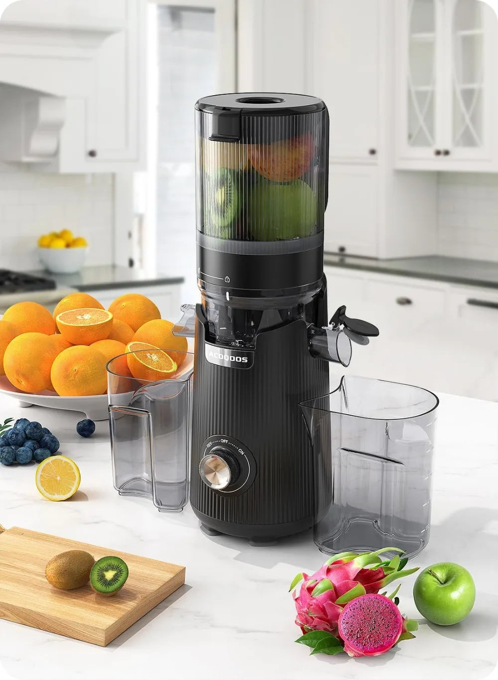 5.3" Wide Chute Masticating Juicer, 300W Slow Juicer for Whole Fruits & Veggies, High Yield 99%, Easy Clean, BPA-Free, Auto-Feed