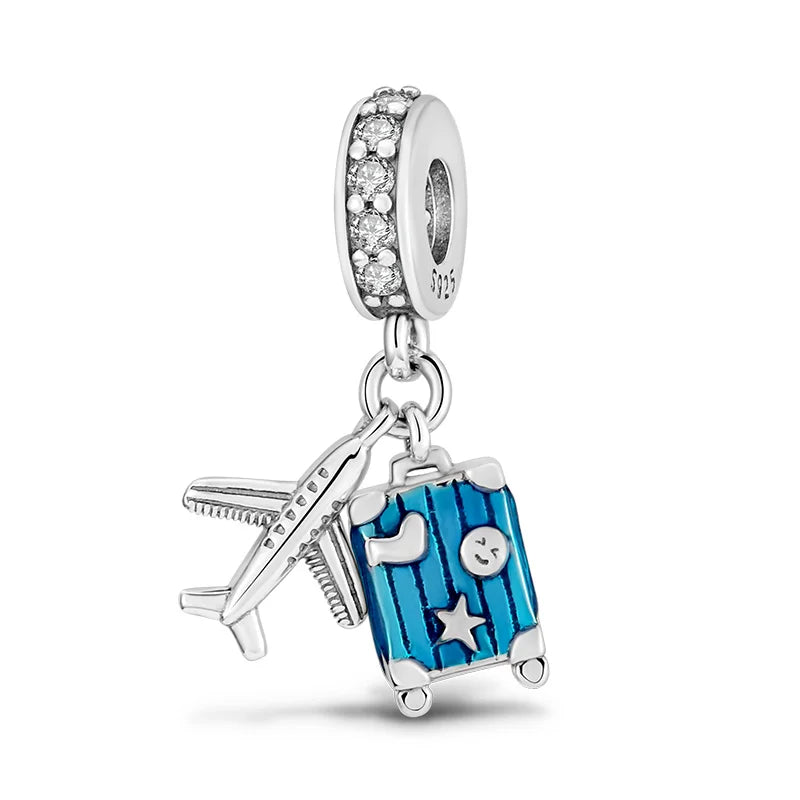 925 Sterling Silver Traveling The World Alphabet Charms Pendant For Women Fit Original Bracelet DIY Birthday Party Jewelry Gifts