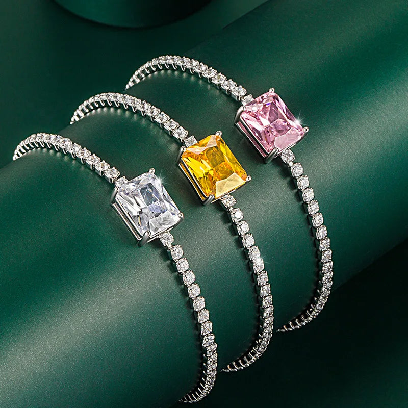 Nice Moissanite Tennis Bracelets for Women Luxury Wedding Engagement Jewelry 925 Sterling Silver Bangles Plated 18K white gold