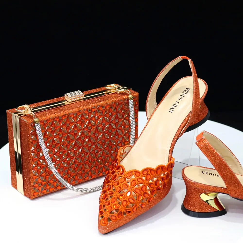 2023 Royal Blue Noble Three-Dimensional Bag With Elegant High Heels Shoes Italian Popular Design African Ladies Shoes Bag Set