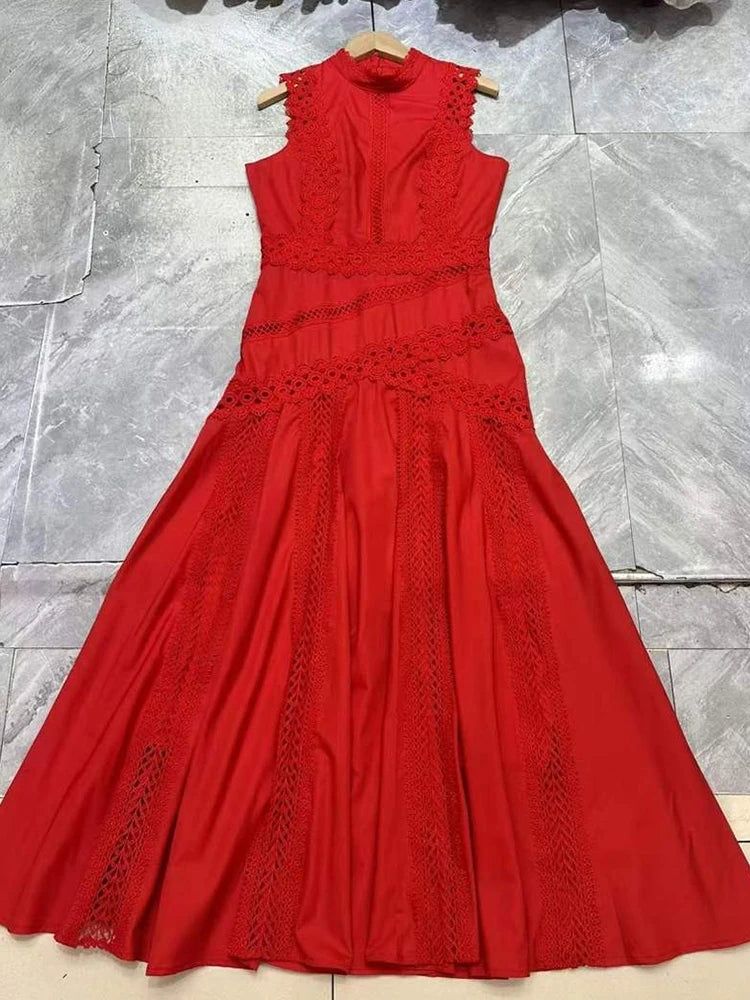 2026 Summer Women's Clothing Embroidery Hollow Irregular Appliqué Sleeveless Tank Top Fashion Dress High Waist Loose Puff Skirt