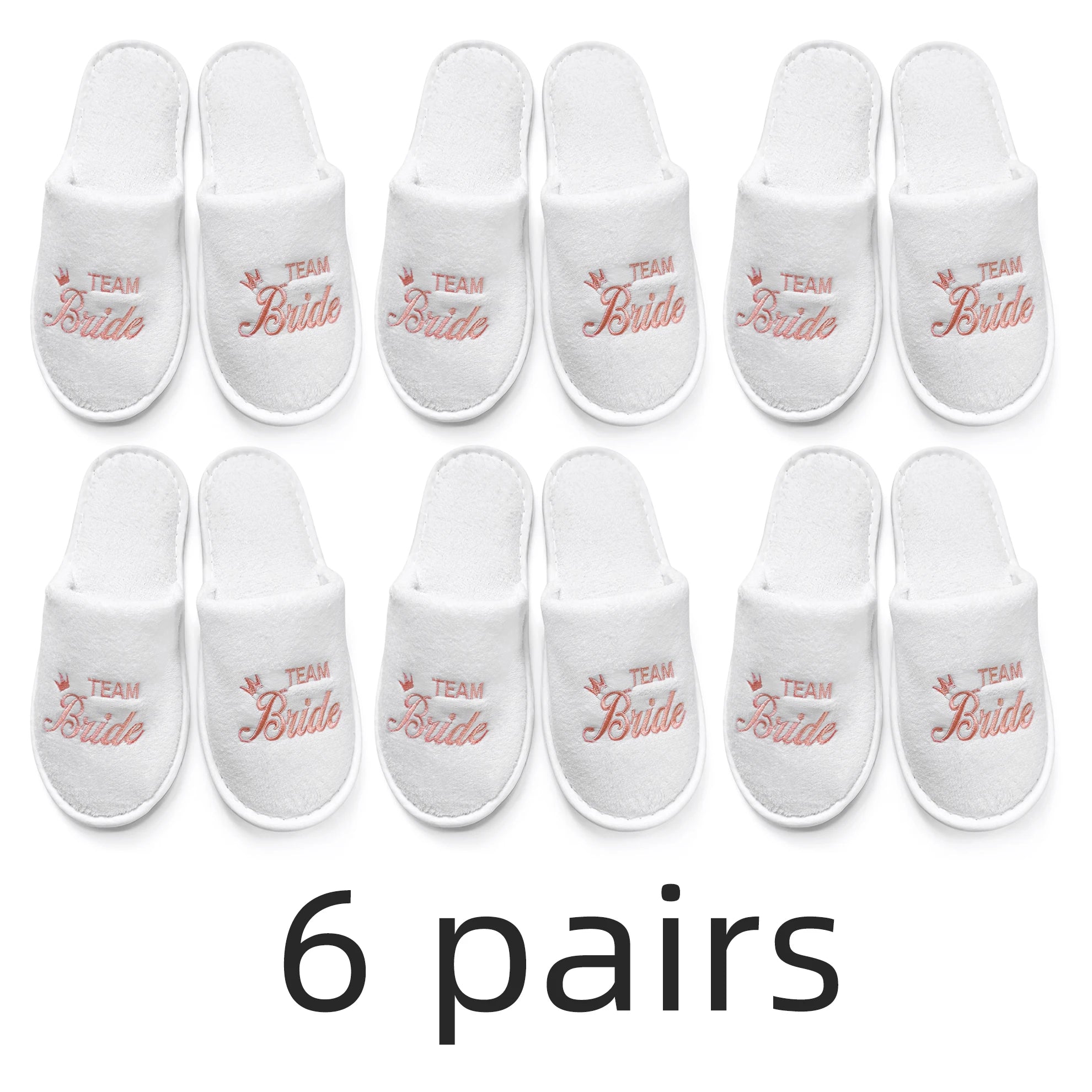 Bridal Party Slippers Set, Close-toe With Golden & Pink Embroidery, Lightweight Plush Cozy Flats, Non-slip Soft Sole For Bride