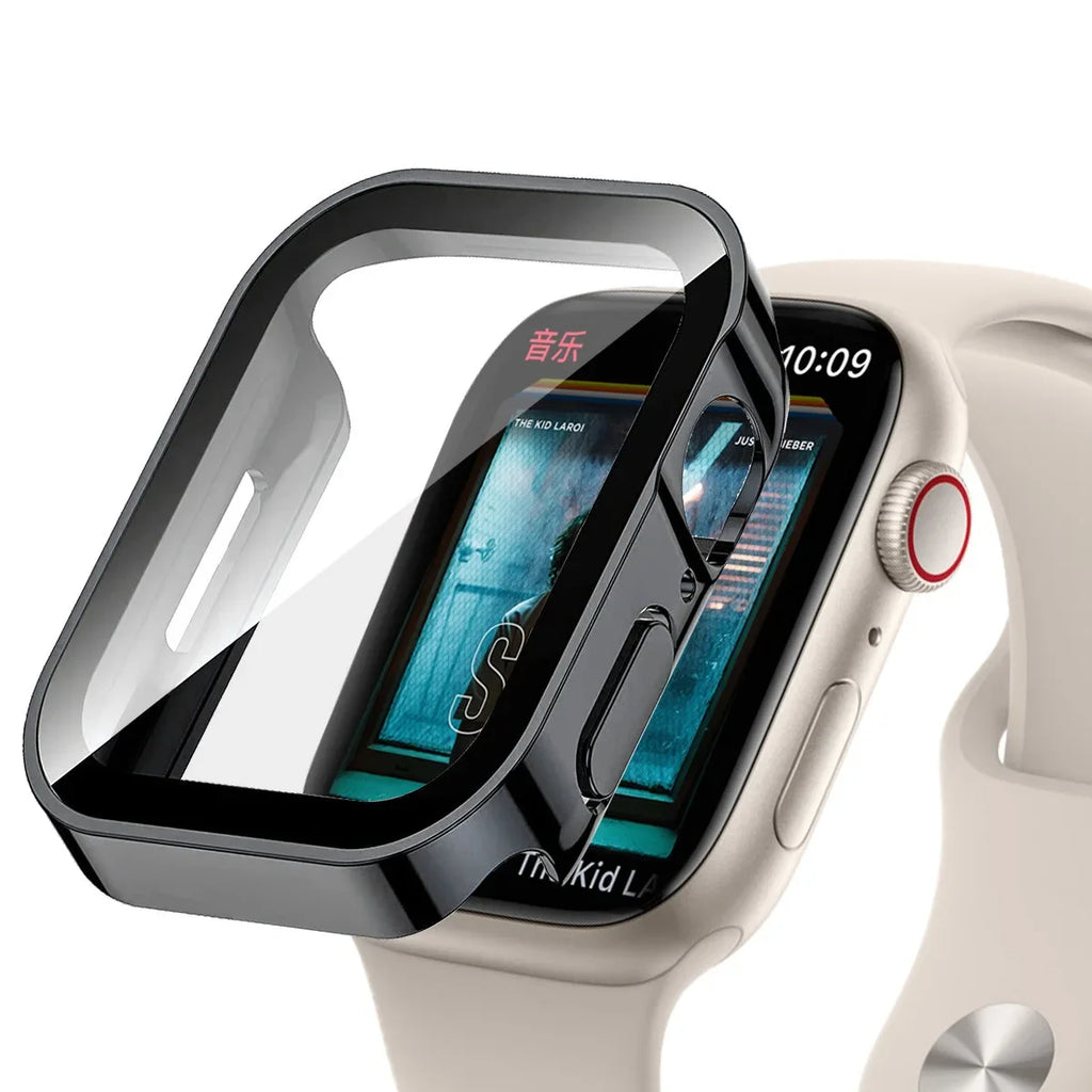 Glass+Waterproof Case for Apple Watch 7 8 9 45mm 41mm Screen Protector Hard PC Bumper for iWatch Series 6 5 4 SE 40mm 44mm Cover