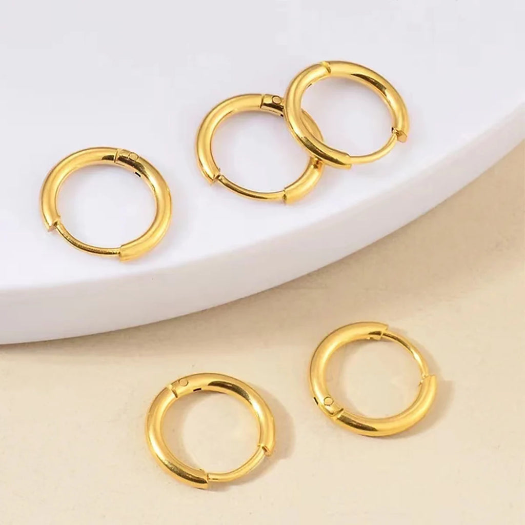 4 Pairs No Charms Stainless Steel Tiny Hoop Earrings Simple Silver/Gold Color Cirle Earrings Ins Single Side Ear Jewlery
