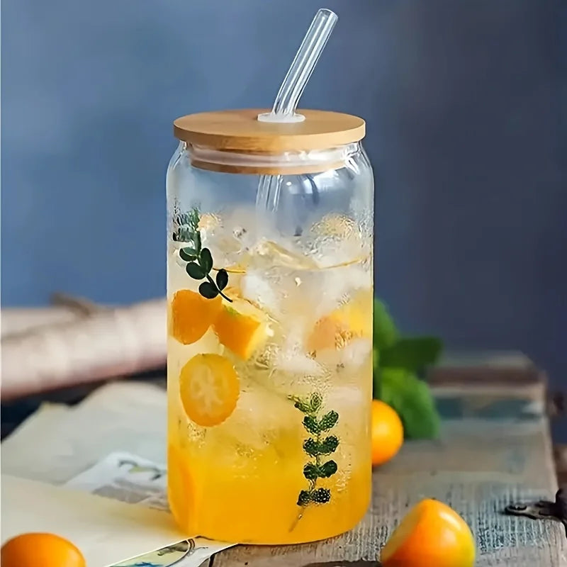 1/2/4/6pcs Can-Shaped Glass Cup with Lid & Straw 350ml/550ml Transparent Bubble Tea, Juice & Beer Mug for Cold Beverages Party
