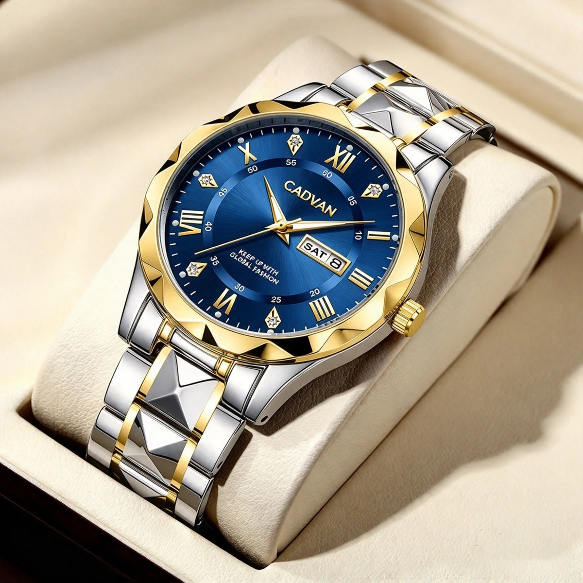 CADVAN Men's Luxury Steel Strap Watch, Electronic Movement, Casual Business Minimalist Style, Men's Watch Gift - Boxed