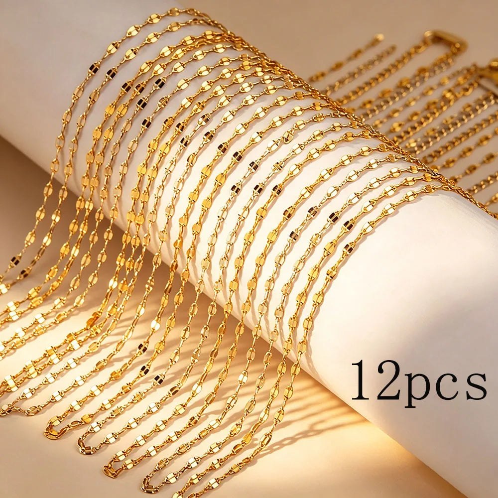 12Pcs Stainless Steel Women's Fashionable Lip Chain Necklace, Simple and Elegant, Waterproof and Fade-Resistant, Is an Exquisite Jewelry Gift for Your Loved Ones and Friends, Suitable for Daily Wear and Party Jewelry Pairing,