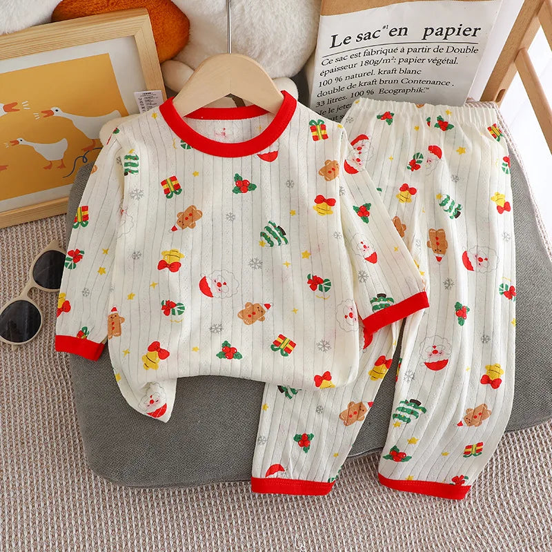 Cute Bear Print Baby Clothing Set Children Long Sleeve+ Pants Two Pieces Suit Kids Cotton Pullover Top Tee Girl Boy Casual