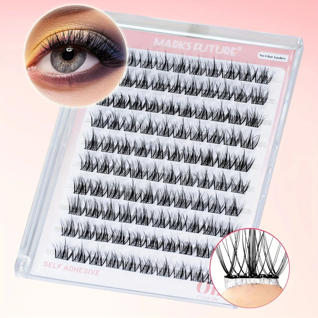 Self-adhesive 100-piece 5D self-adhesive false eyelashes, suitable for beginners, D-curl cluster lashes, no glue required, no trimming needed, 10-14mm, natural appearance and easy to apply