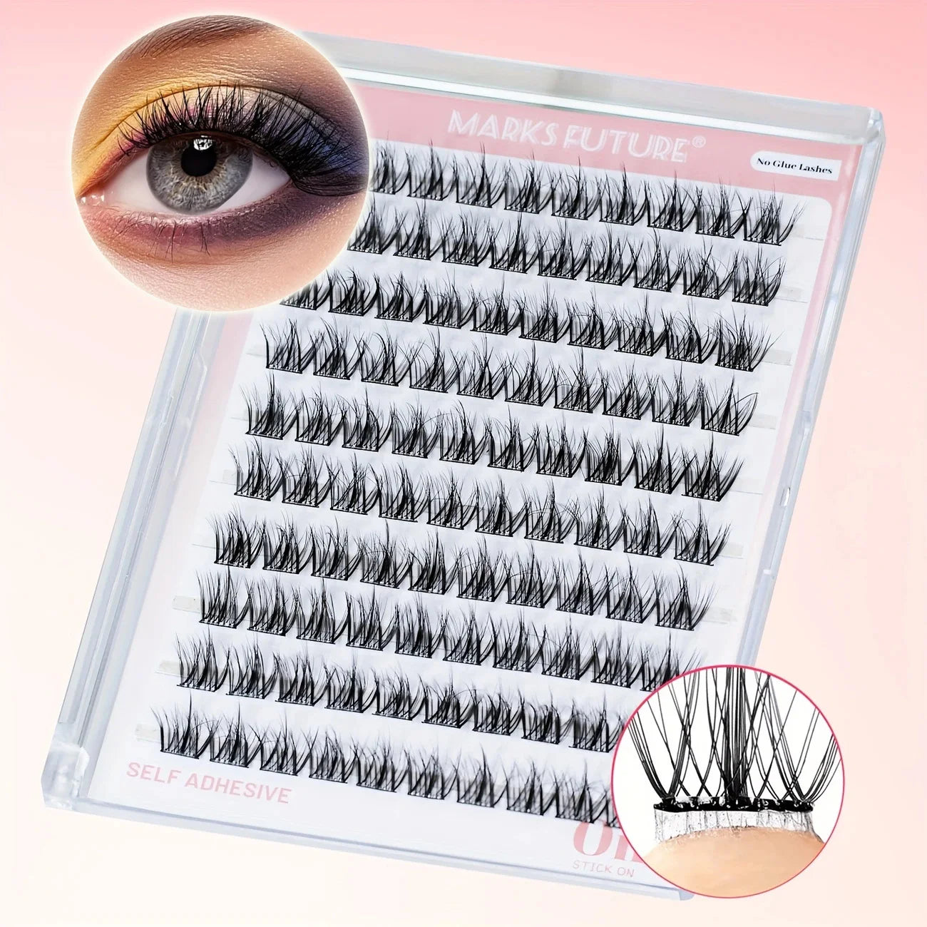 Self-adhesive 100-piece 5D self-adhesive false eyelashes, suitable for beginners, D-curl cluster lashes, no glue required, no trimming needed, 10-14mm, natural appearance and easy to apply