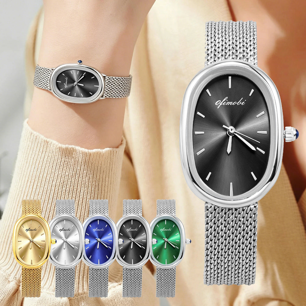 Oval Dial Women's Quartz Watch Premium Milanese Mesh Strap Sunburst Dial 30M Waterproof Elegant Wristwatch