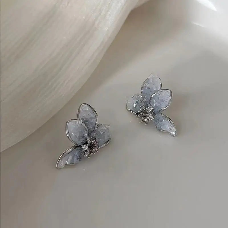 Korean Fashion Color Crystal Flower Butterfly Earrings for Women Exquisite Elegant Earring Wedding Party Luxury Jewelry Gift