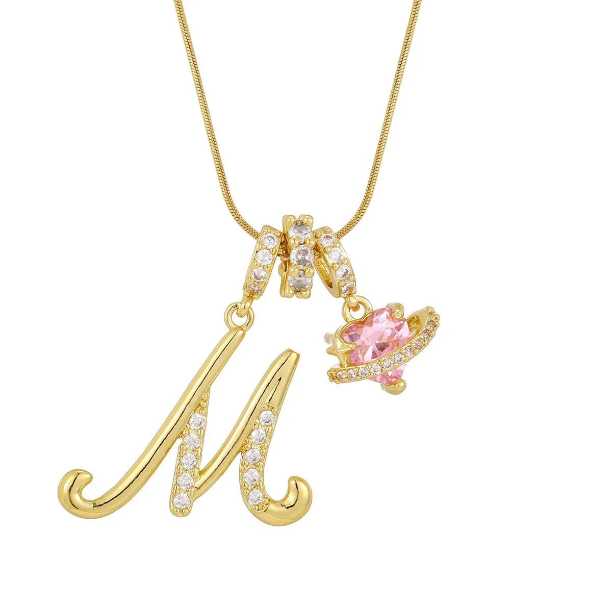 Fashion Letter Necklace Pink for Women  Zircon Heart Pendant Suitable for Personalized Stainless Steel Luxury Jewelry for Girls