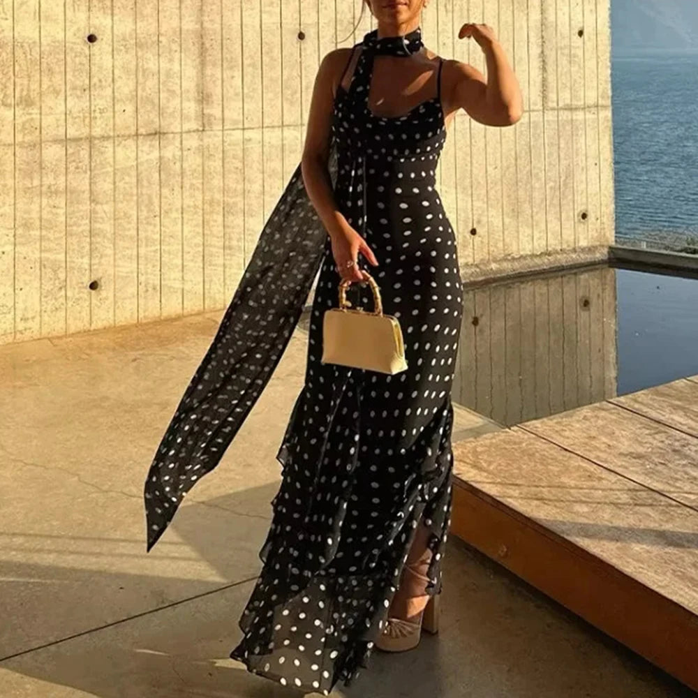 TWOTWINSTYLE Hit Color Slimming Dresses for Women Square Neck Sleeveless High Waist Temperament Long Dress Female Fashion Style