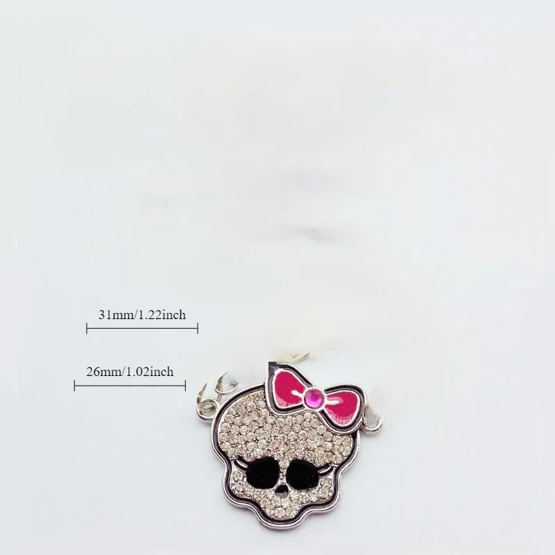 Sweet Cool Spicy Girl Style Monster High Pendant Bone NecklacePersonality Bow Tie Rhinestone Skull Necklace Coquette Accessories