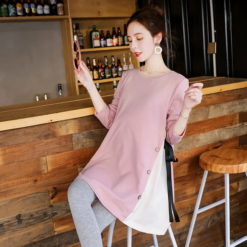 Womens Maternity Tops Long Sleeve Solid Tunic Casual Pregnancy T-Shirt Maternity Clothes Comfy Flattering Suit